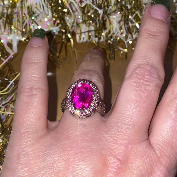 🌹HostPick🌹18+ carat HUGE Pink Ruby & Sim Diamond Ring Sterling Silver NEW. - Picture 9 of 11